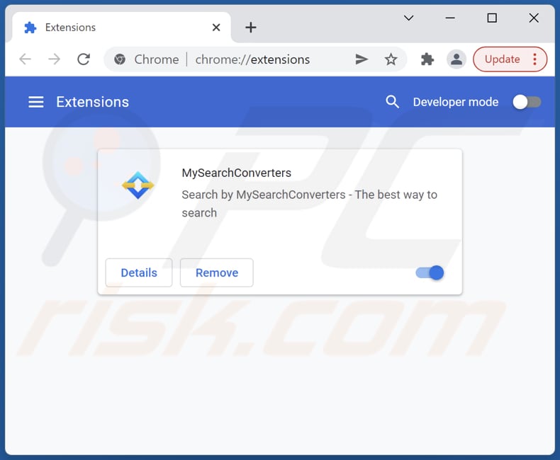 Verwijderen van mysearchconverters.com gerelateerde Google Chrome extensies