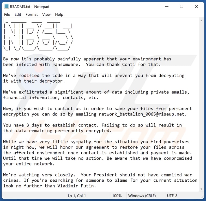 NB65 ransomware tekstbestand (R3ADM3.txt)