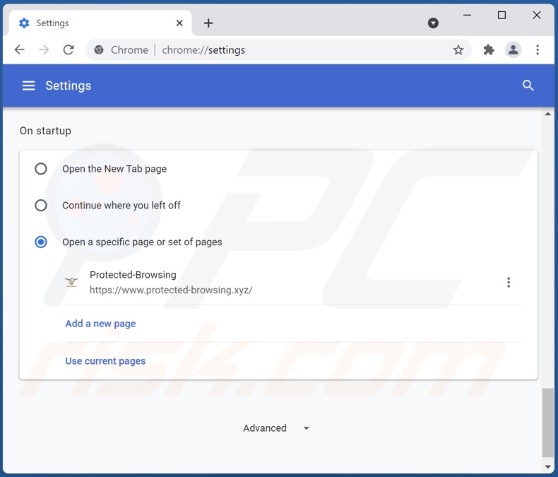 Protected-browsing.xyz verwijderen uit Google Chrome homepage