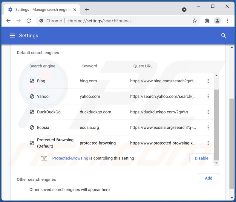 Verwijderen van protected-browsing.xyz uit Google Chrome standaard zoekmachine