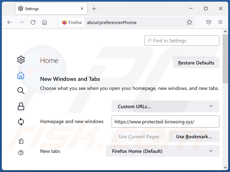 protected-browsing.xyz verwijderen van Mozilla Firefox homepage