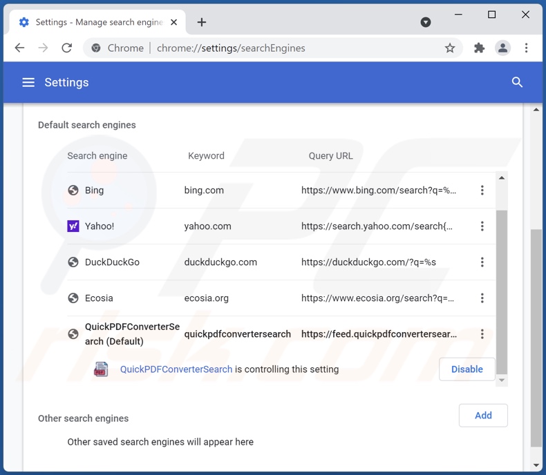 Het verwijderen van quickpdfconvertersearch.com uit Google Chrome standaardzoekmachine
