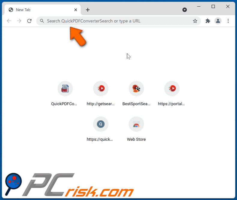 QuickPDFConverterSearch browser hijacker die doorverwijst naar nearbyme.io (GIF)