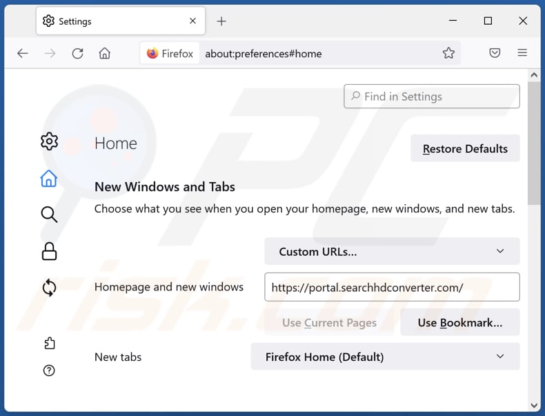 Searchhdconverter.com van Mozilla Firefox-homepage verwijderen