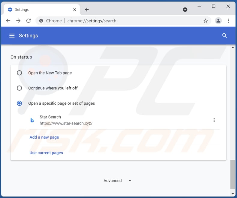 Star-search.xyz verwijderen van de startpagina van Google Chrome