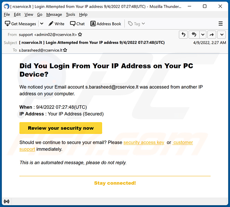 We Noticed A Login From A Device You Don't Usually Use Email Scam (2022-04-13)