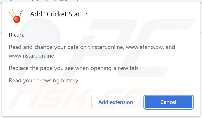 Cricket Start browser hijacker vraagt om machtigingen