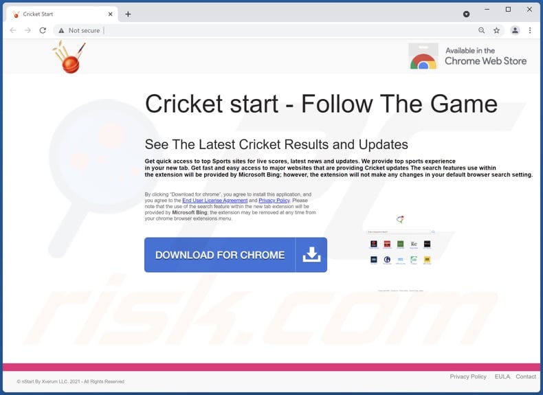 Website gebruikt om Cricket Start browser hijacker te promoten
