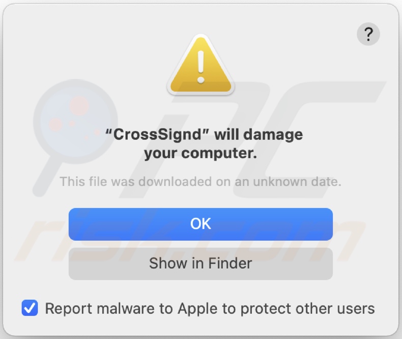 Pop-up weergegeven wanneer CrossSign adware aanwezigheid wordt gedetecteerd