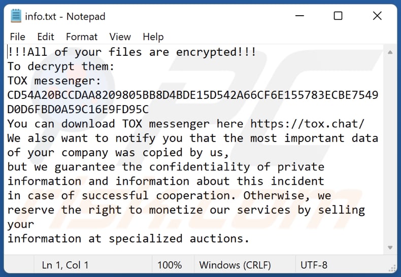 GUCCI ransomware losgeld nota info.txt bestand