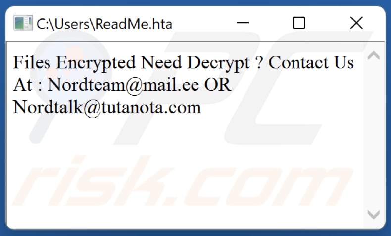 Nordteam ransomware tekstbestand (ReadMe.hta)