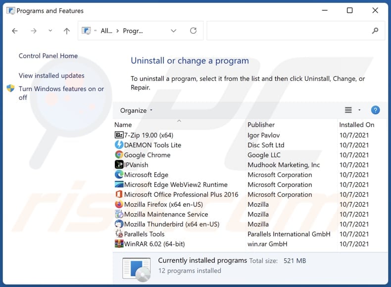 shade area adware verwijderen via Configuratiescherm