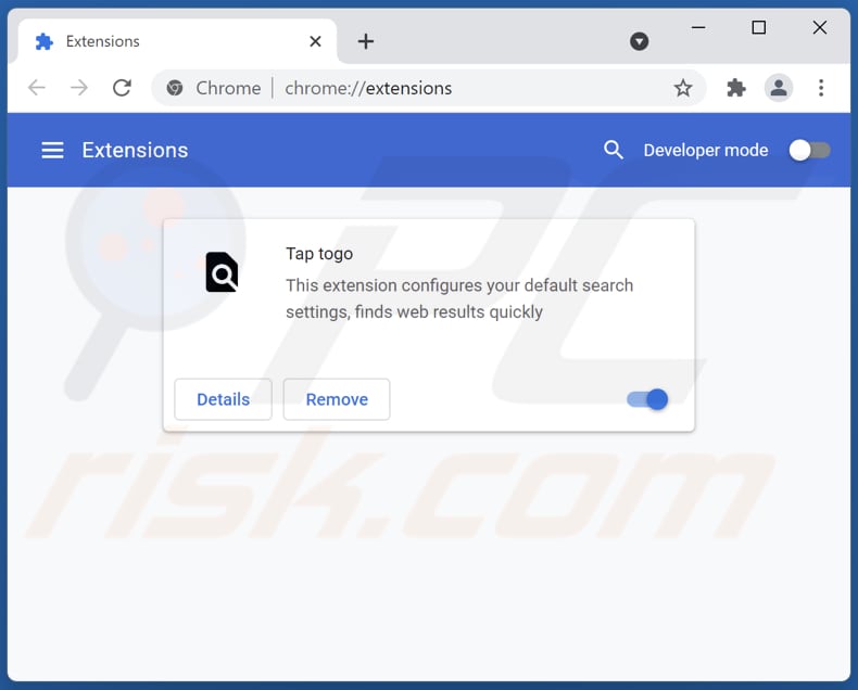 Verwijderen van togosearching.com gerelateerde Google Chrome extensies