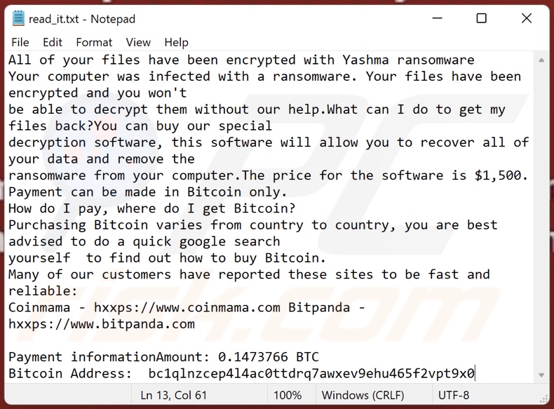 Yashma ransomware losgeld-eisend bericht (read_it.txt)