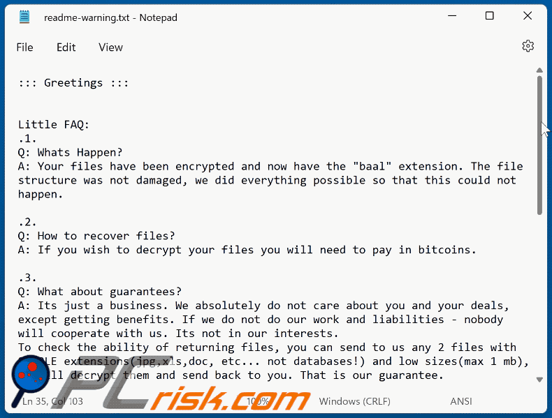 Baal ransomware losgeld eisende boodschap (readme-warning.txt) GIF