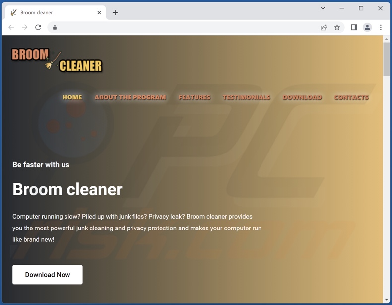Website gebruikt om Broom Cleaner PUA te promoten
