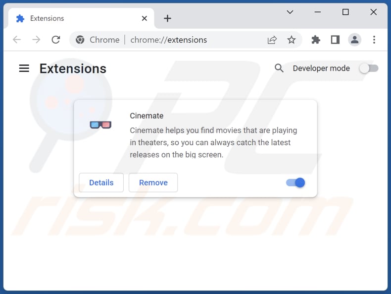 Verwijderen van Cinemate adware uit Google Chrome stap 2