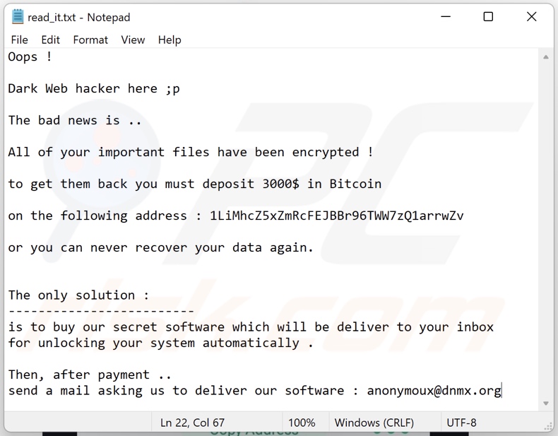 Dark Web Hacker ransomware losgeld-eisend bericht (read_it.txt)