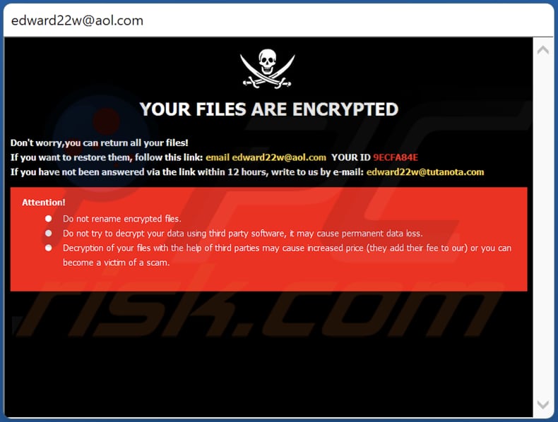 Edw ransomware pop-up venster