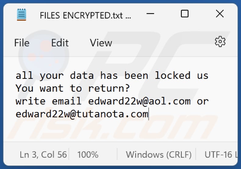 Edw ransomware tekstbestand (FILES ENCRYPTED.txt)