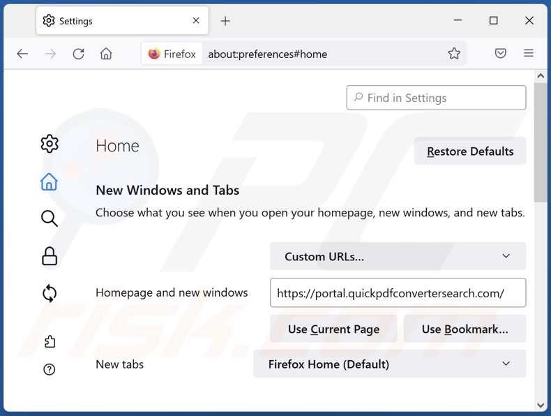 Nep zoekmachine verwijderen van Mozilla Firefox homepage