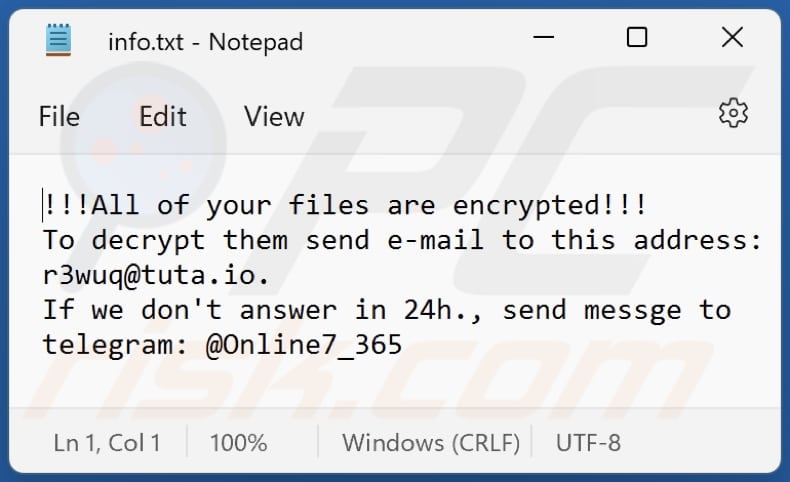 LIZARD ransomware losgeld bericht txt bestand (info.txt)