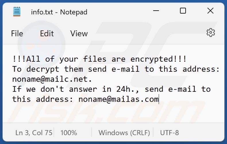 Non (Phobos) ransomware tekstbestand (info.txt)