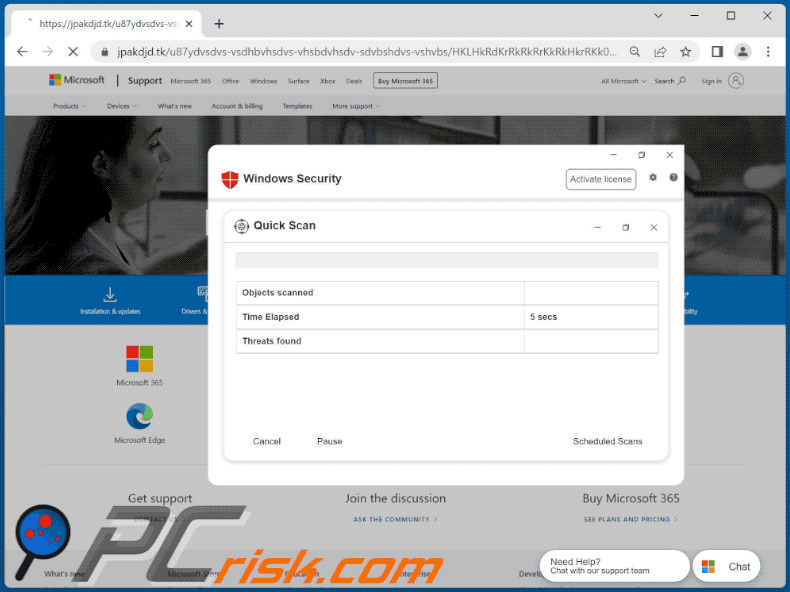 Weergave van Pirated Windows Software detected in this Computer scam (GIF)