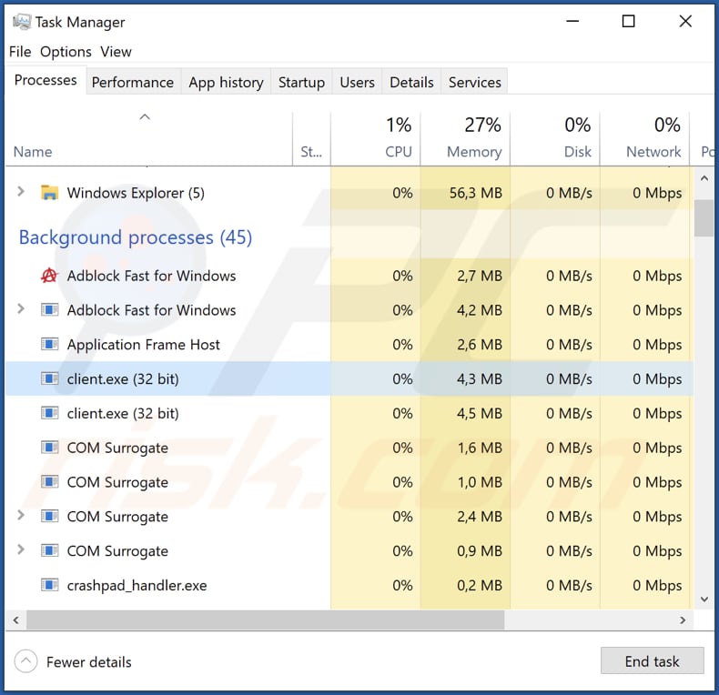 proxy2service malware draait in taakbeheer als client.exe