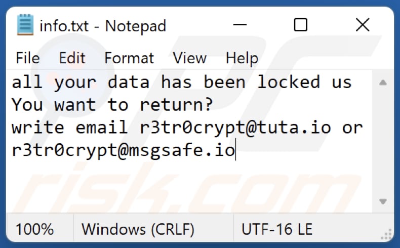 r3tr0 ransomware losgeld tekstbestand (info.txt)