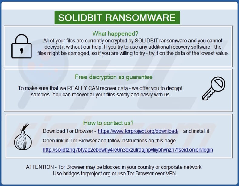 Solidbit ransomware losgeld bericht in een pop-up venster