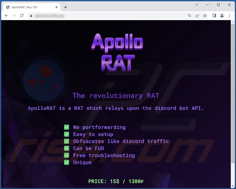 ApolloRAT promotional webpage