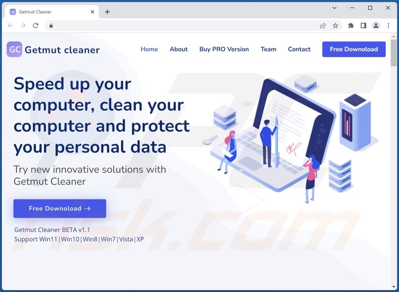 Website gebruikt om Getmut Cleaner PUA te promoten
