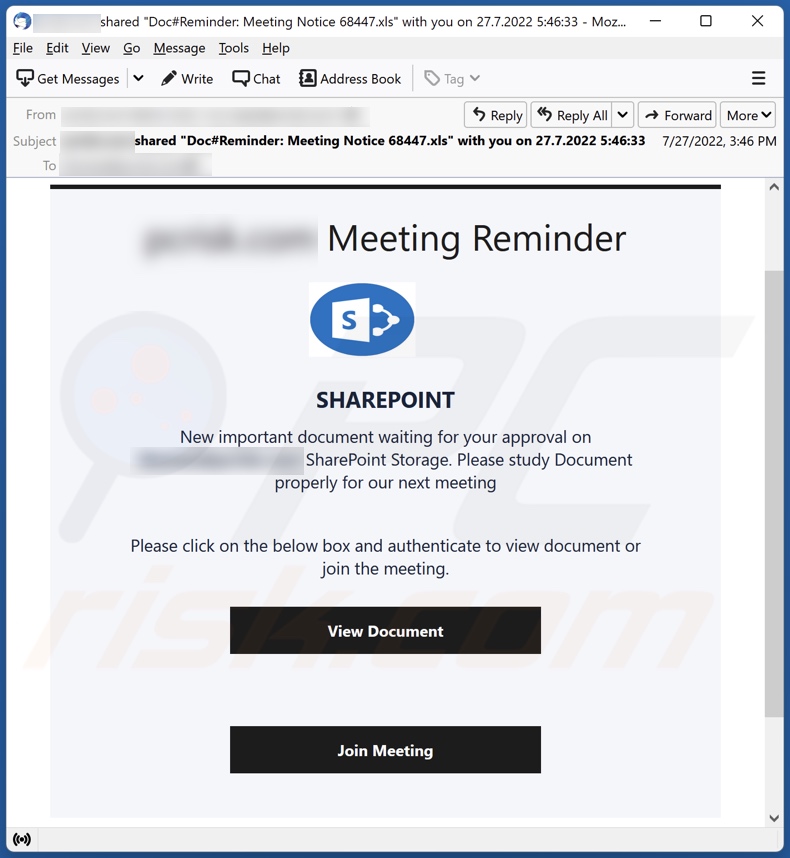 Meeting Reminder email spamcampaigne