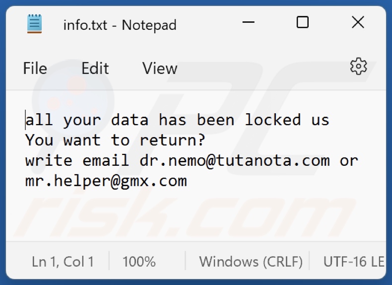 NMO ransomware tekstbestand (info.txt)
