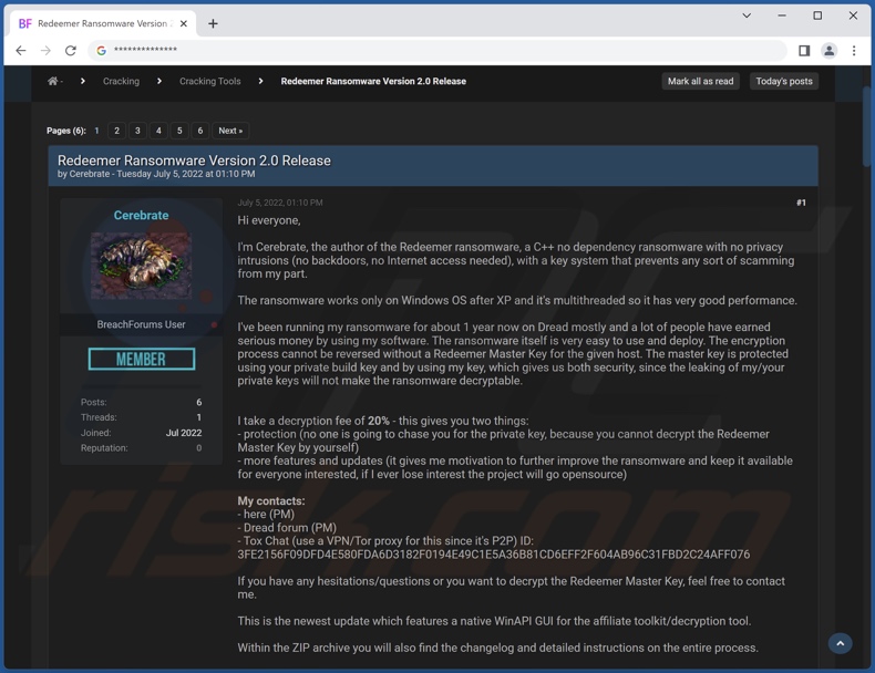 Redeemer 2.0 ransomware online gepromoot