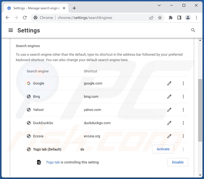 Verwijderen van togosearching.com uit Google Chrome standaard zoekmachine