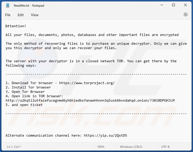 U2K ransomware losgeld-eisend bericht (ReadMe.txt)