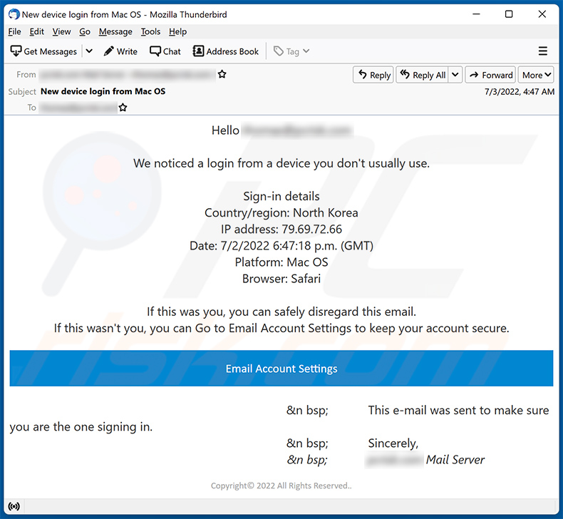 We Noticed A Login From A Device You Don't Usually Use Email Scam (2022-07-04)