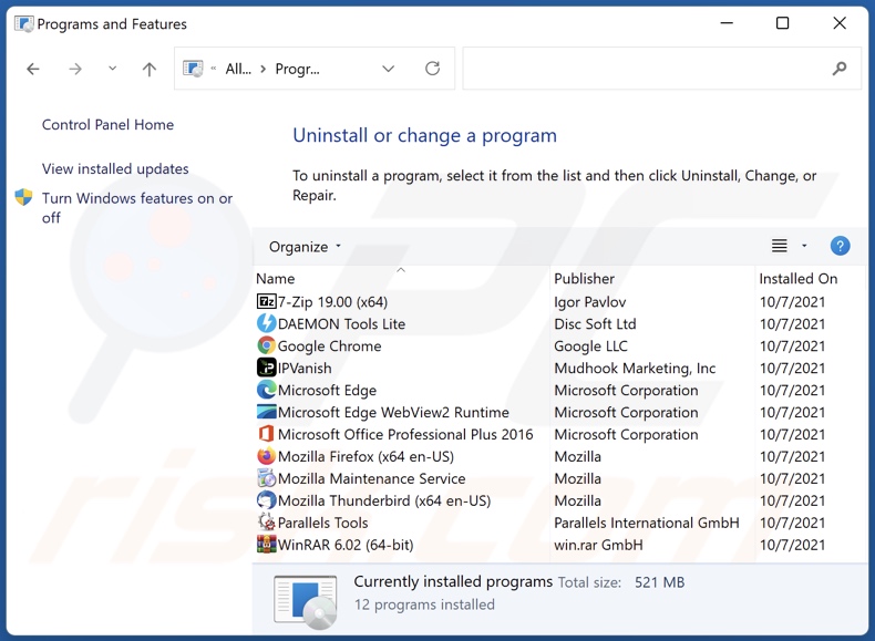 Extension Settings browser hijacker uninstall via Control Panel