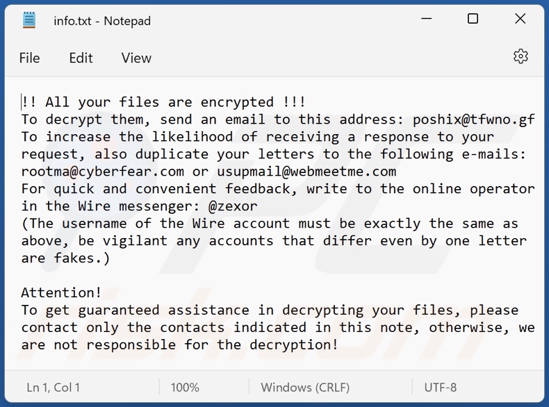Fopra ransomware tekstbestand (info.txt)