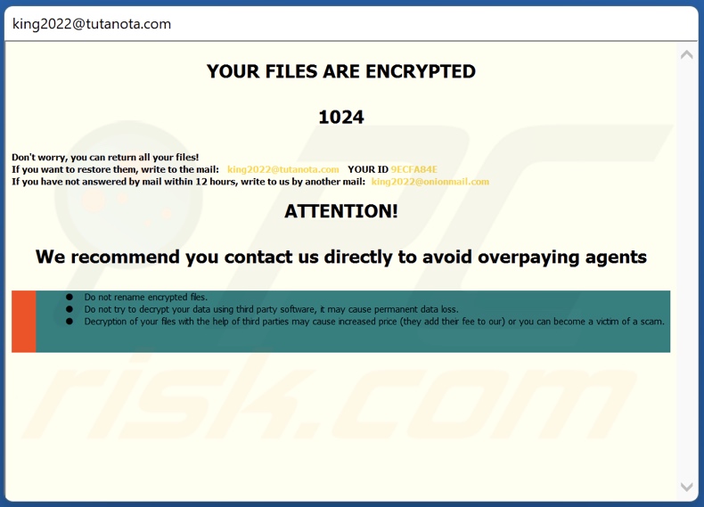 K1ng ransomware losgeld-eisend bericht (pop-up)