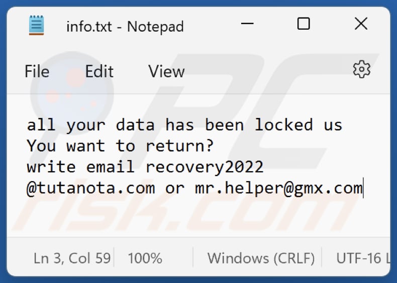 po ransomware tekstbestand (info.txt)