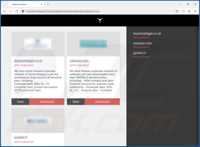 RedAlert (N13V) ransomware website voor het lekken van gegevens