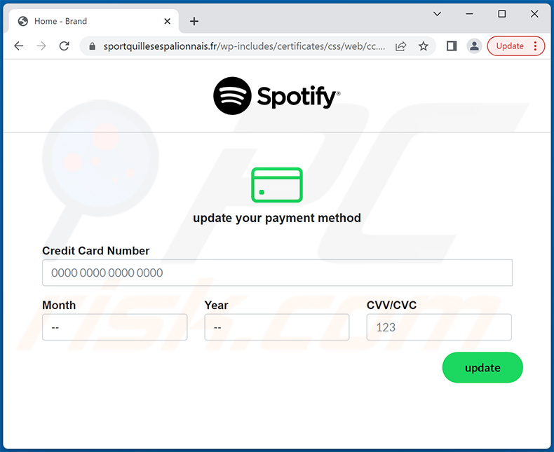 Phishing site - sportquillesespalionnais.fr - gepromoot via spam e-mail met Spotify-thema (2022-08-19)