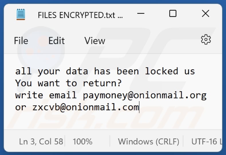 Zxcvb ransomware tekstbestand (FILES ENCRYPTED.txt)
