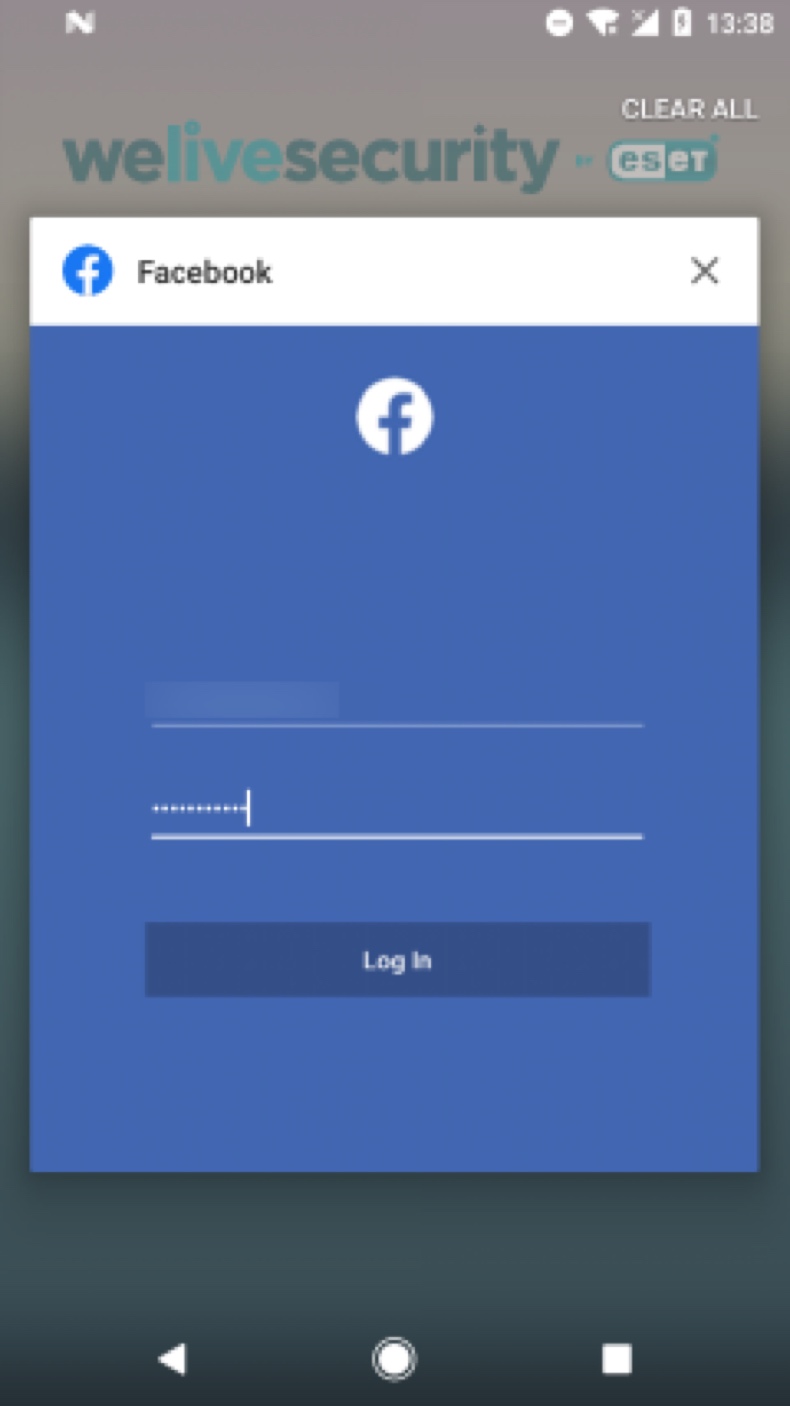 888 remote access trojan het imiteren van Facebook login