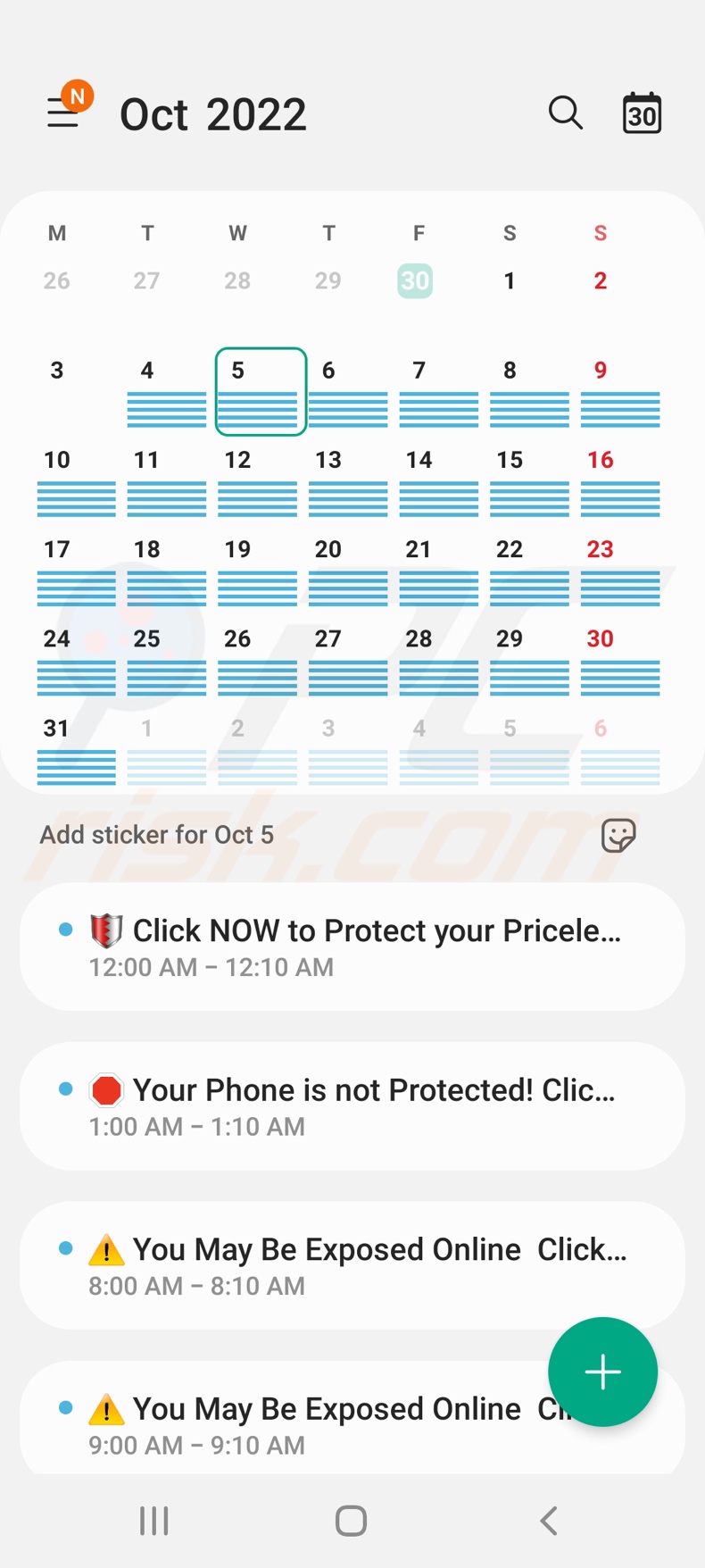 Ads Blocker virus affected calendar appearance