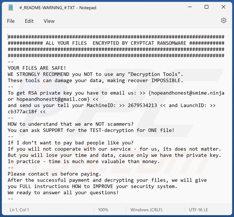 CRYPTCAT ransomware losgeld-bericht (#_README-WARNING_#.TXT)