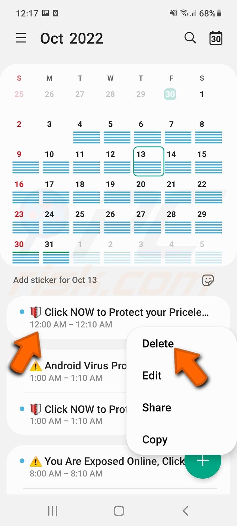Verwijdering van misleidende agenda-afspraken (Samsung Calendar)